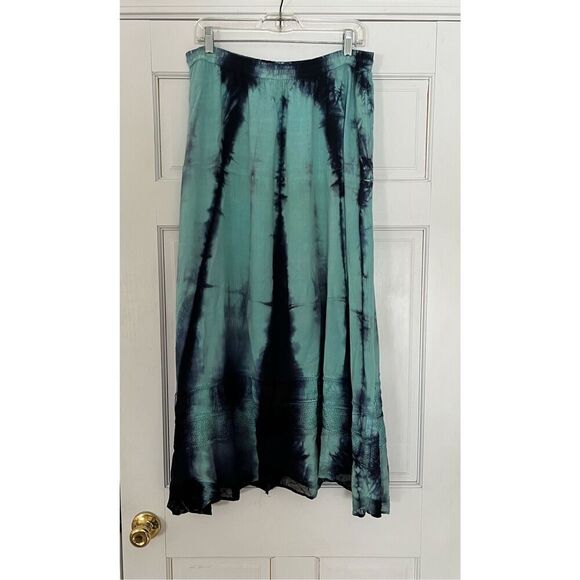 Vintage L.S.I Women's Small Blue Green Tie Dye Embroidered Midi Skirt Beach - Picture 4 of 7